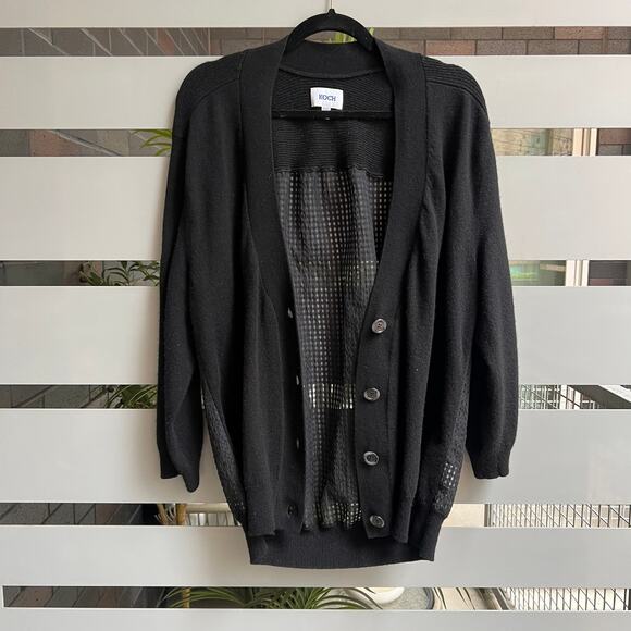 Koch Black Wool Cashmere Cardigan Sweater Size S - Picture 4 of 9